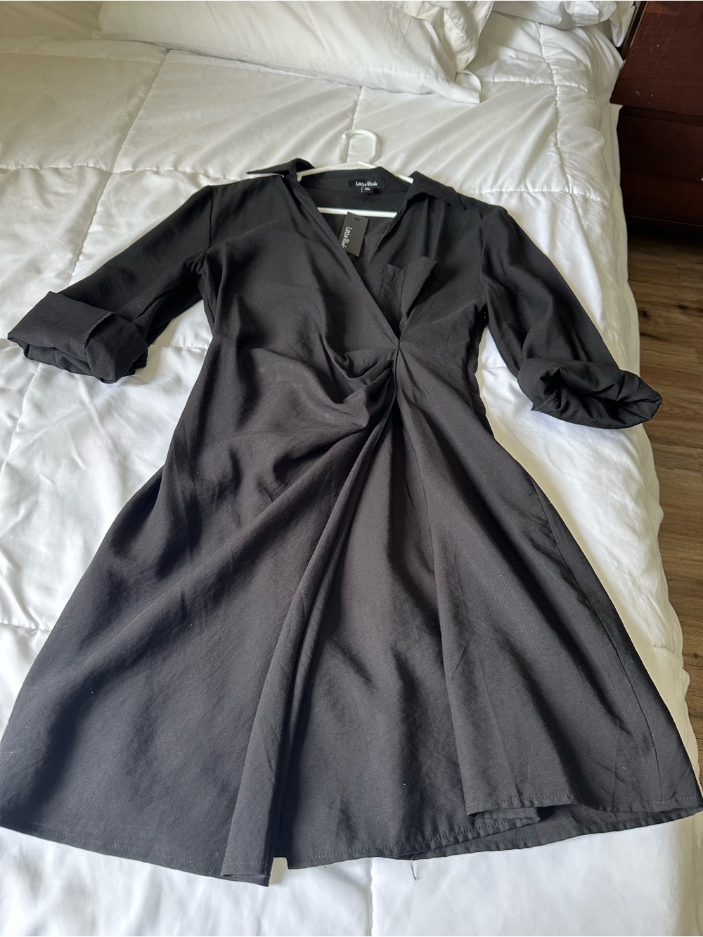 London Times Black Twist-Front Midi Dress